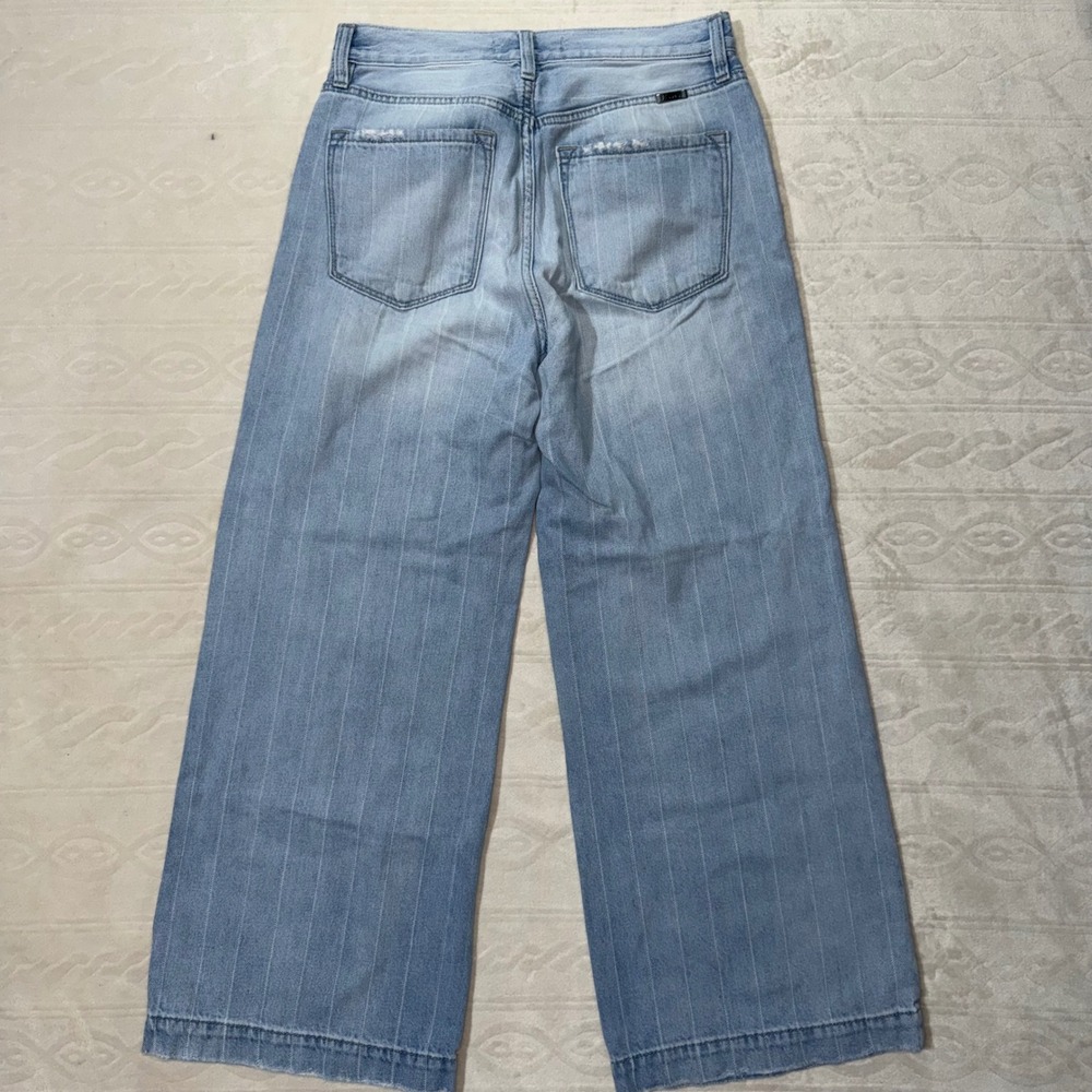 Kancan LIGHT DENIM PIN STRIPE MULTI BUTTON WIDE LEG JEANS - Picture 5 of 5